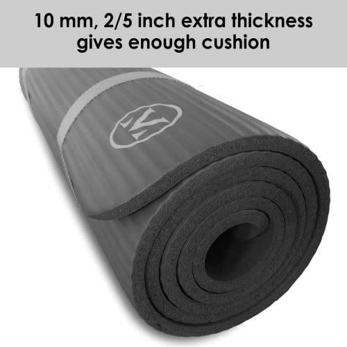 YAMAZEN 72"X24" Extra Thickness Yoga Workout Mat for Home Gym Exercise | All Purpose Mat with Strap | 10mm(2/5") / 15mm(3/5") Thickness - color: Gray