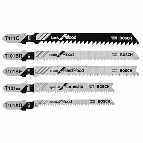 Bosch TPW005 5 pc. T-Shank Jig Saw Blade Set for Pro-Wood - size: 5-Pack-Black