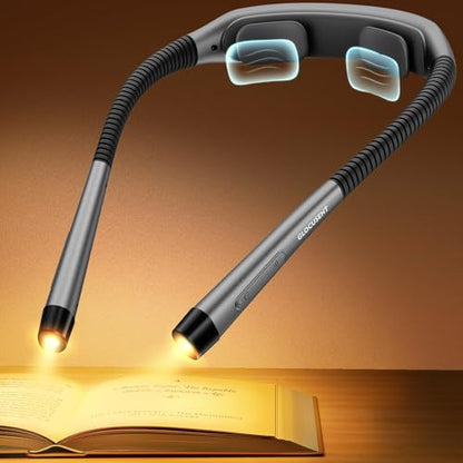Glocusent Neck Light with Timer, 100 Hours Book Light for Bedtime Reading | Neck Reading Light, 3-Color, 5 Brightness, Bendable, Ergonomic, 1600mAh, Rechargeable, Eye Care, Sleep Aid, Travel Lock, Gift - color: Gray