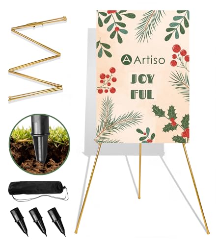 Display Easel Stand for Sign, Lightweight Tripod with Bag, Portable Adjustable Artist Easels for Outdoor Painting Canvas/Posters/Wedding, 1PC Gold