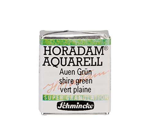 Schmincke - HORADAM® AQUARELL, Super Granulation, 14 933 044 Shire Green, 1/2 Pans, Very Strong granulating Colors, Finest, Super granulating Watercolors - color: 933 shire green