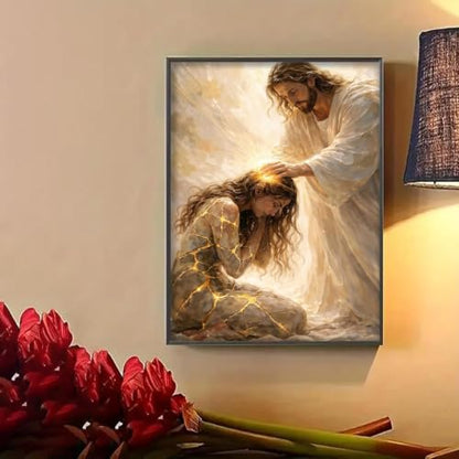 WUDWL Jesus Diamond Art Kits for Adult Diamond Painting Kits for Adults | Christian Jesus DIY Painting Diamond Painting Kits 5D Diamond Dots Gem Art Crafts with Tools,Round Full Drill 12x16inch - color: DP04734