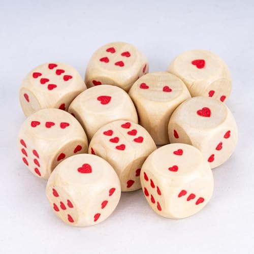 10PCS 16mm D6 Dice Set Heart Wooden 6 Sided Dice for D&D Board Games - color: D6-heart