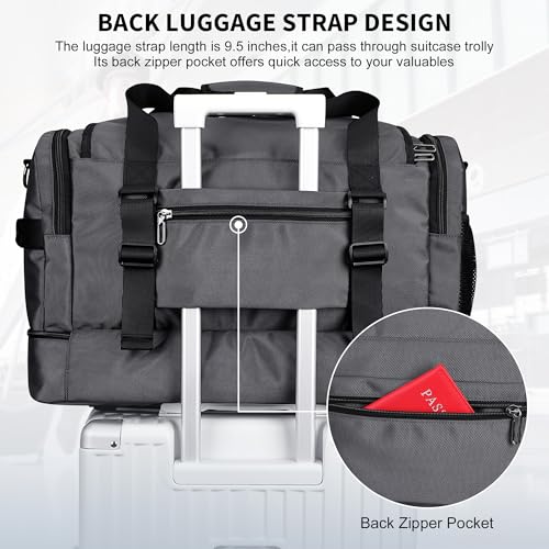 WITZMAN Duffle Bag for Men 55L Nylon Travel Weekender with Shoe Compartment - color: Silvery Grey