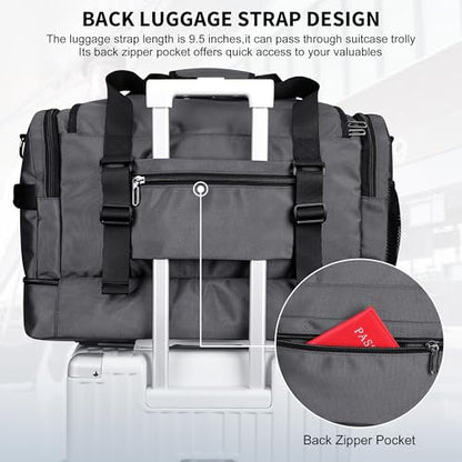 WITZMAN Duffle Bag for Men 55L Nylon Travel Weekender with Shoe Compartment - color: Silvery Grey