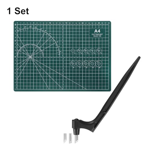 HARFINGTON Craft Cutting Tools 15/30/45 Degree Blades 360 Degree Rotating Blade Stainless Steel Cutter Pen Knife with Mat for DIY Crafts Stencils Scrapbooks, Black - color: Black