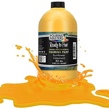 Pouring Masters Sunflower Iridescent Special Effectsr Acrylic Pouring Paint - Premium 32-Ounce Pre-Mixed Fluid Acrylic Paint - Fluid Art Supplies for Canvas, Wood, Paper, Tile & Rocks - color: Sunflower, size: 32 Fl Oz (Pack of 1)