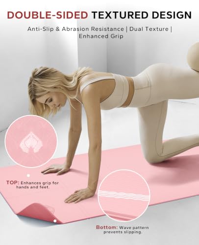 HAPBEAR Foldable Yoga Mat - 72"x24"x0.24" (6mm), Non-Slip TPE Exercise Mat - color: Pink
