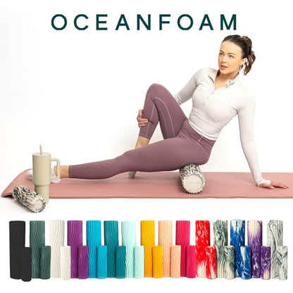 Oceanfoam Tidal Roller - Black Marbled - Muscle Massage Foam Roller for Back Pain & Stretching - Firm and Ergonomic Wide Wave Textured - Yoga, Athletics, & Wellness - Full Size, 20" x 5" - color: Black Marbled