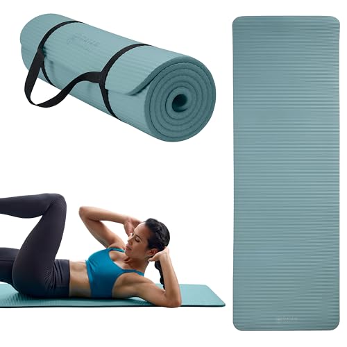 Gaiam Thick Yoga Mat, Exercise & Fitness Mat with Easy-Cinch Carrying Strap | Non-Slip NBR Foam | Joint Cushioning | Yoga, Pilates, Fitness & Floor Workouts | 72"L x 24"W - color: Balsam, size: 2/5" (10MM)