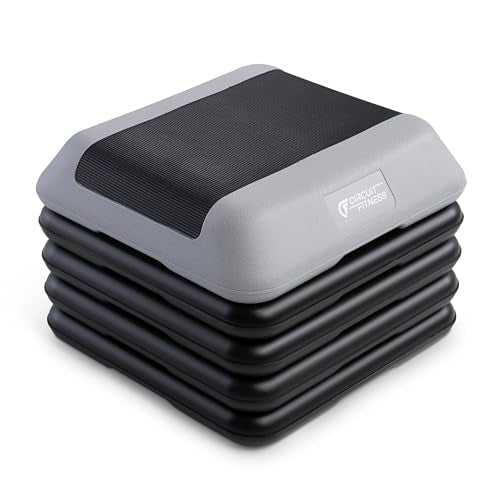 Circuit Fitness by Marcy 16 x 16 inches Adjustable Height Aerobic Step Platform with Adjustable Risers, Non-Slip Rubber Surface, Home Exercise Fitness Training, Multiple Color Options - color: Cool Gray - 4 Risers
