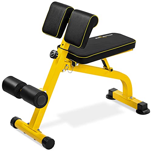 BODYRHYTHM Compact Adjustable Weight Bench for Full Body Strength Training, Ab/Back Hyper Roman Chair, Adjustable Ab Sit up Bench, Incline Decline Bench, Flat Bench, Hyperextension Bench, Back Extension Machine - color: Yellow