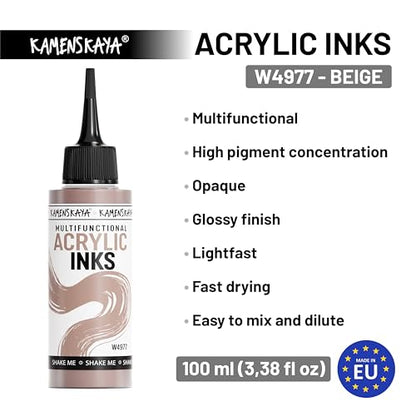 Acrylic Inks for Artists - 'Beige' Acrylic Ink, 3.38 Fl Oz (100 ml) | Highly Concentrated, Multifunctional Liquid Acrylic Paint - color: Beige