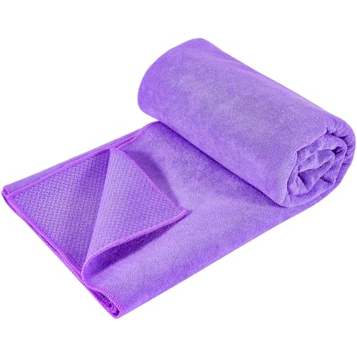 Hot Yoga Towel with Grip Dot, Non Slip Sweat Absorbent Microfiber Yoga Mat Towels for Hot Yoga, Pilates, Fitness and Workout 72inch x 24inch - color: Puprle