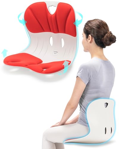 curble Wider – Ergonomic Desk Chair Seat Cushion, Everyday Passive Posture Trainer for Work from Home, Office & Car, Breathable Lumbar Support - color: Red