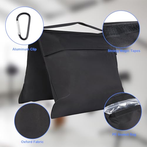 Rindion 2 Pack Sand Bags, Black Sand Bags for Weight, Heavy Duty Sandbags for Umbrella Base, Photography Video Equipment, Light Tripod, Fishing Chair, Sports, Backdrop Stand, Camping, Tent