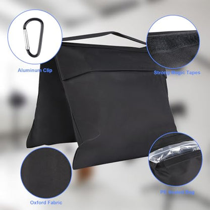 Rindion 2 Pack Sand Bags, Black Sand Bags for Weight, Heavy Duty Sandbags for Umbrella Base, Photography Video Equipment, Light Tripod, Fishing Chair, Sports, Backdrop Stand, Camping, Tent