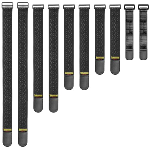 Trilancer Elastic Cinch Straps with Anti-Slip Strips, 5 Size Combo(10-Pack) | Heavy Duty Hook and Loop Storage Straps for Extension Cords,Cables, Ropes, Hoses, Bikes, RV, Pant Garters,Garage Organization - size: 5 size combo(9''+12"+14''+18"+24")
