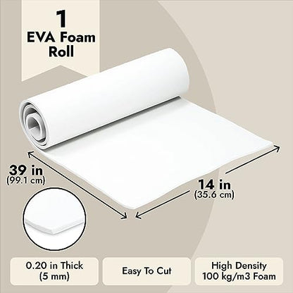 Bright Creations 5mm White EVA Foam Roll Sheet - 14 x 39" - 100 kg/m3 for Crafts & DIY Projects - Craft Foam - size: 5mm