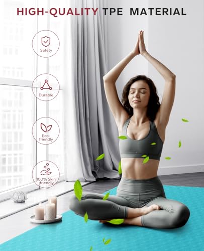 HAPBEAR Large Yoga Mat - 72"x36"x6mm (1/4 inch), Extra Wide Non-Slip Exercise Mat for Home Workout, Yoga, Pilates & Stretching, Durable, Includes Carry Bag - color: Turquoise/Mint green