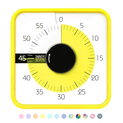 TWENTY5 SEVEN Countdown Timer 7.5 inch; 60 Minute 1 Hour Visual Timer – Classroom Teaching Tool Office Meeting, Mechanical Countdown Clock for Kids Exam Time Management Magnetic, Yellow - color: Yellow