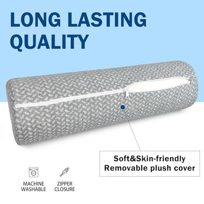 Cervical Neck Roll Pillow, Foam Round Bolster Pillow, Cylinder Pillows with Removable Washable Cover for Sleeping, Bed, Legs, Back, Yoga, Travel, Home, Office (Gray Style 1, 4inch H X 17inche L) - color: Gray Style 1, size: 4inch H X 17inche L