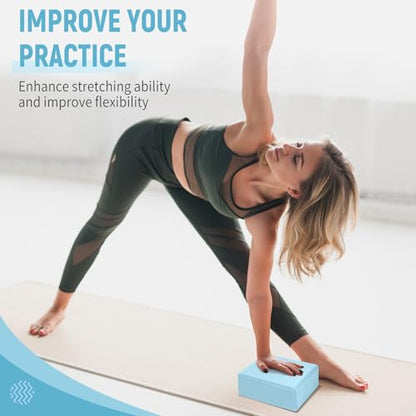 Yoga Blocks 2 Pack, 9"x6"x3" High-Density EVA Foam Yoga Block, Non-Slip Yoga Blocks for Yoga, Pilates Meditation, Stretching and Toning, Supportive, Latex-Free - color: Sky Blue
