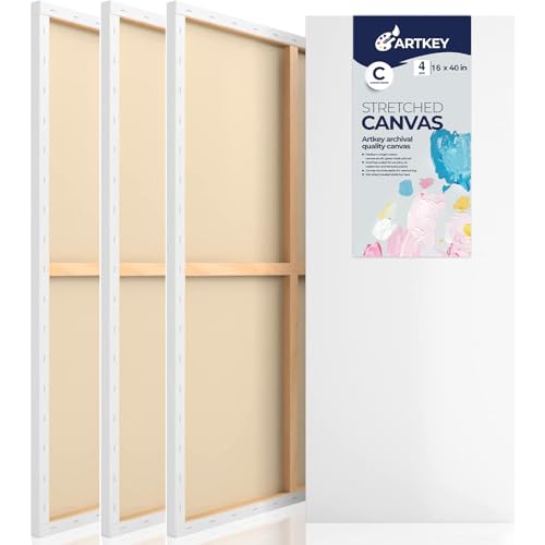 Large Canvas for Painting 16x40 Inch 4-Pack, 12.3 oz Triple Primed 100% Cotton Stretched Canvas, Blank Large Canvases for Oil Paint Acrylics Pouring & Wet Art Media - size: 16"x40"(4-Pack), style: Studio