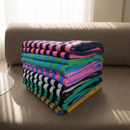 BOV Cooling Knit Throw Blanket 50x60, 100% Viscose, Gray Green Stripe - color: Moss & Charcoal