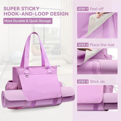 WLLWOO Thick Yoga Mat Bag Women Gym Tote Breathable Mesh Holder Wet Pocket | Carryall Lightweight Waterproof Shoulder for Pilates Travel Beach Workout Fitness Carrier - color: Purple
