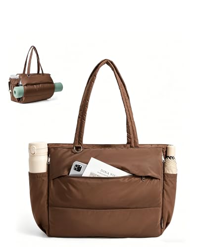 BAGSMART Yoga Pilates Tote Bag for Women with Knotted Handle, Gym Bag - color: Chocolate