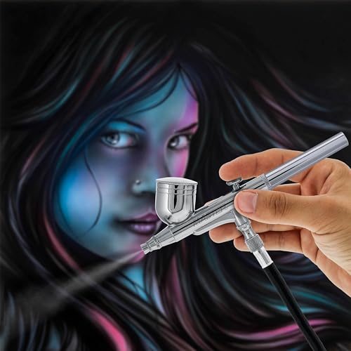 Master Airbrush G222 Multi-Purpose Dual-Action Gravity Feed Airbrush Gun Set for Model Painting, Graphics, Cake & Art - Air Brush Gun Kit with 3 Nozzle Sets (0.2, 0.3, 0.5mm), 1/3 oz Cup & Air Hose