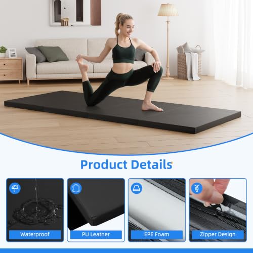 Polar Aurora 4'x10'x2 Thick Folding Gymnastics Exercise Mat Aerobics Stretching Yoga Mats - color: Black