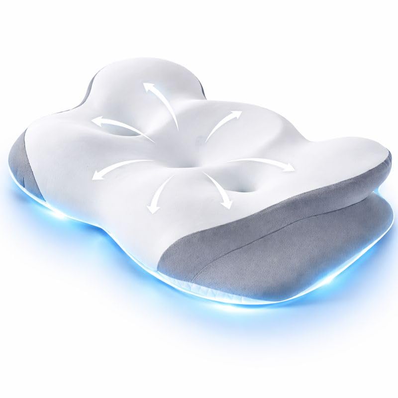 FUNCCUBE Cervical Neck Pillow - Memory Foam Pillows for Pain Relief Sleeping with Cooling Pillowcase, Ergonomic Contour Odorless Bed Pillow for Back Side Shoulder Stomach Sleeper, Queen White