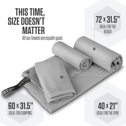 VENTURE 4TH Quick Dry Microfiber Towel for Camping & Gym - Light Gray Large - color: Light Gray, size: 60.00" x 31.50"