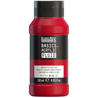 Liquitex BASICS Acrylic Fluid Paint, 4-oz Bottle, Cadmium Red Deep Hue | Super Versatile, Fine Art Pigments; Fluid Consistency, Vibrant satin colors, Permanent, Lightfast, Water-Resistant Finish - color: Cadmium Red Deep Hue, style: 118ml (4-oz)