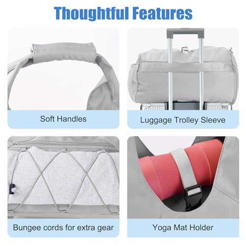 Forestfish Gym Bag For Women With Yoga Mat Holder, Grey | Shoe Compartment, Wet Dry Storage Pocket, Removable Shoulder Strap, Lightweight & Water Resistant - color: Grey
