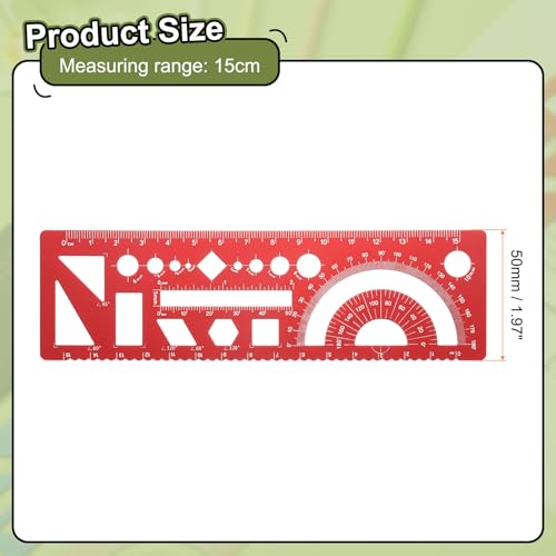 HARFINGTON Multifunctional Geometric Rulers 15cm Metric and SAE Aluminum Straight Edge Protractor Angle Math Measuring Ruler Geometric Drawings Templates for Drawing Drafting, Red - color: Red