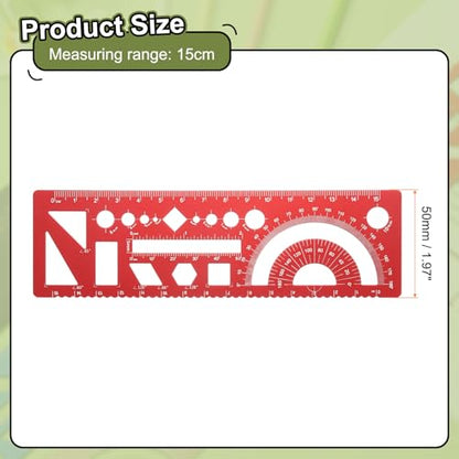HARFINGTON Multifunctional Geometric Rulers 15cm Metric and SAE Aluminum Straight Edge Protractor Angle Math Measuring Ruler Geometric Drawings Templates for Drawing Drafting, Red - color: Red