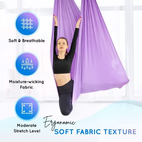Yes4All Aerial Yoga Hammock 5.5 Yards, 198 Inches Height Aerial Silks, Yoga Trapeze Increasing Strength, Flexibility and Balance - color: A. Lavender