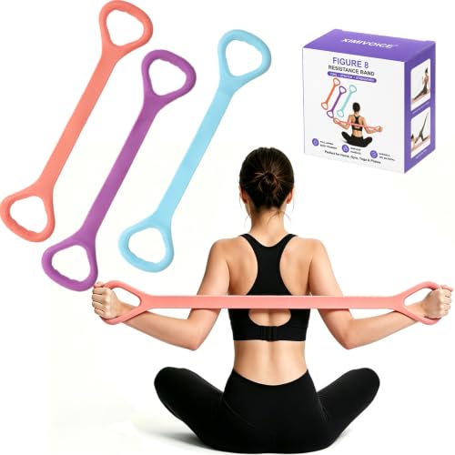 Figure 8 Resistance Bands with Non-Slip Handles for Arm Back & Shoulder 3PC - color: Blue Pink Purple