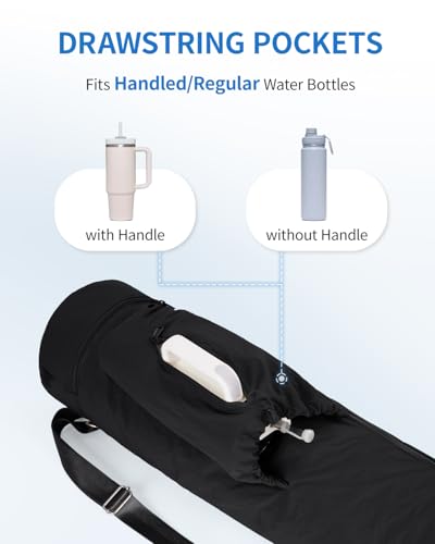 sportsnew Puffy Yoga Mat Bag Yoga Gym Bags for Women Men, Full-Zip Pilates Bag with Wet Pocket & Side Zip Drawstring Pocket Fits Tumblers with Handle, Yoga Mat Storage for Carrier Quick Access - color: Black
