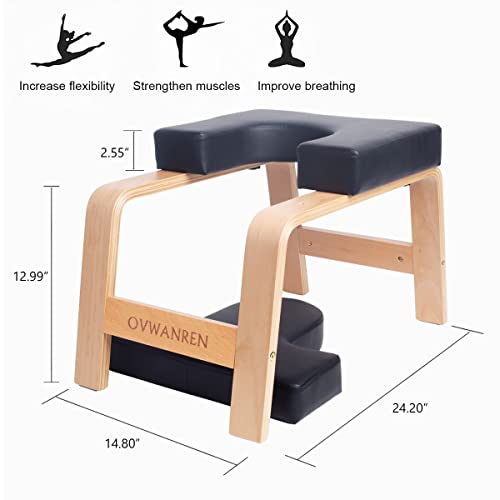Yoga Headstand Bench- Stand Yoga Chair for Family, Gym - Wood and PU Pads - Relieve Fatigue and Build Up Body (Black) - color: Black