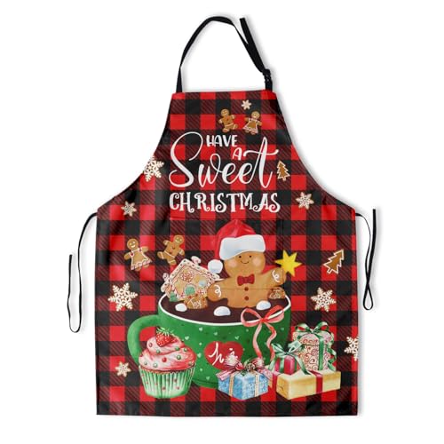 Giwawa Unisex Adult Apron Waterproof Stain Resistant Kitchen Cooking Apron with 2 Pockets for BBQ Grill Painting - color: Sweet Gingerbread