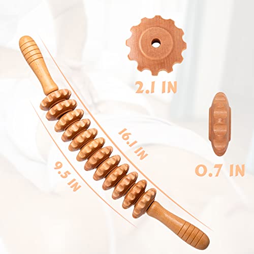 Curved Wood Therapy Massage Roller Tools,Lymphatic Drainage, Cellulite Massage & Wooden Muscle Roller Stick for Waist and Thigh, Stomach Rolling Massager Tool （with White Box）
