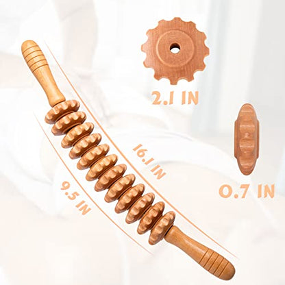 Curved Wood Therapy Massage Roller Tools,Lymphatic Drainage, Cellulite Massage & Wooden Muscle Roller Stick for Waist and Thigh, Stomach Rolling Massager Tool （with White Box）