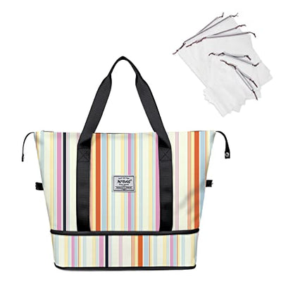 NPBAG Women Travel Duffel, Multi Functional Large Expandable Weekender Carry-on Tote, Gym Workout Overnight Bag, Mommy Hospital Bag for Labor and Delivery - color: Basic-Vertical Stripes, style: Basic Version