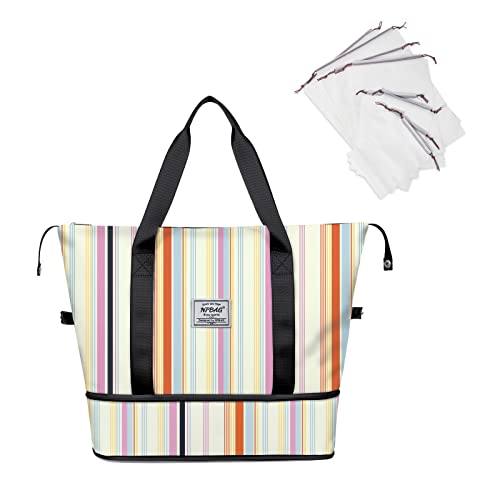NPBAG Women Travel Duffel, Multi Functional Large Expandable Weekender Carry-on Tote, Gym Workout Overnight Bag, Mommy Hospital Bag for Labor and Delivery - color: Basic-Vertical Stripes, style: Basic Version