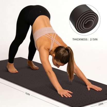 10mm0.4"TPE Yoga Mat Thick Wide Large for Home Workout Carrying Strap - color: brown