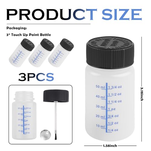 3PCS Car Touch Up Cups for Paint with Brushes,60ml Touch Up Paint Container with Ounce/ml Markings,Paints Touches Up Bottles with Mixing Ball for Fixing Auto Scratches/Damage